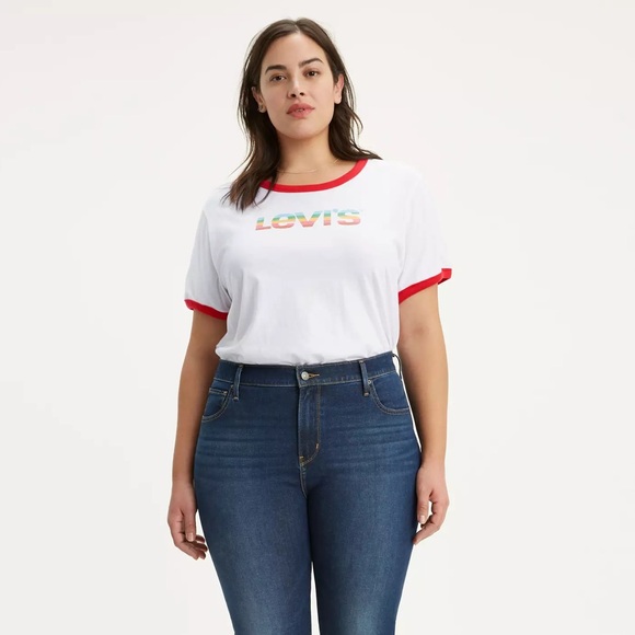 Levi’s GRAPHIC RINGER TEE SHIRT (PLUS SIZE) white and red women’s 2XL - Picture 2 of 11